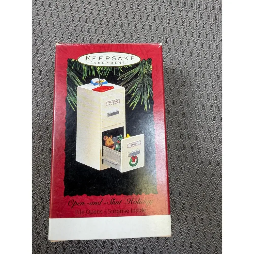 Hallmark 1994 Keepsake Open and Shut Holiday ornament file cabinet office NEW